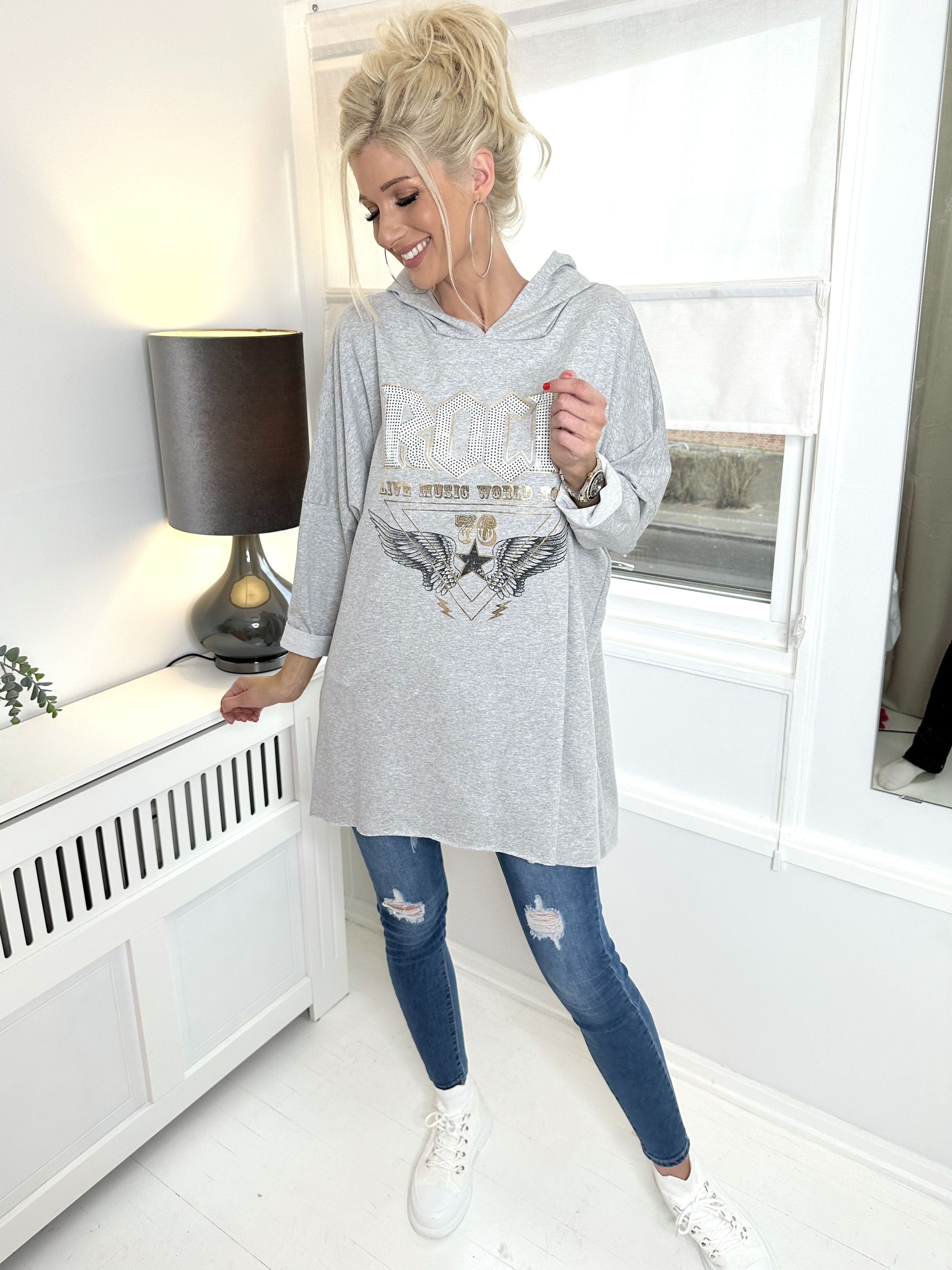 Rock - Cool hoodie kjole med tekst